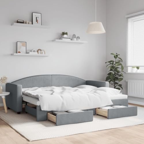 Qnhdfrt Ausziehbares Tagesbett mit Schubladen Hellgrau 80x200 cm 2 in 1 Sofa und Doppelbett aus Stoff Massivholz und Metall Praktisches Gästebett mit Stauraum für Wohnzimmer und Schlafzimmer Qnhdfrt Ausziehbares Tagesbett mit Schubladen Hellgrau 80x200 cm 2 in 1 Sofa und Doppelbett aus Stoff Massivholz und Metall Praktisches Gästebett mit Stauraum für Wohnzimmer und Schlafzimmer von Qnhdfrt