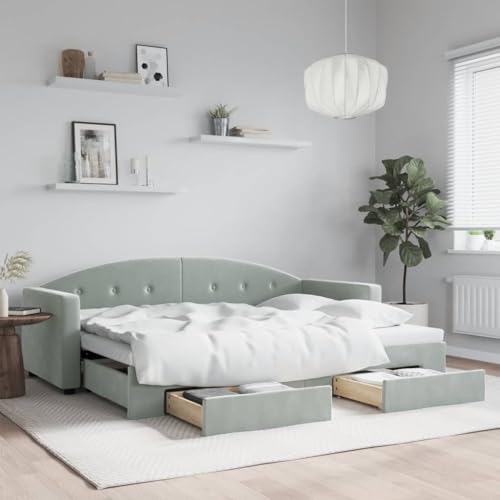 Qnhdfrt Ausziehbares Tagesbett mit Schubladen Hellgrau Samt 80x200 cm 2 in 1 Sofa Bett Gästebett mit Stauraum für Wohnzimmer Schlafzimmer von Qnhdfrt