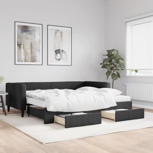 Qnhdfrt Ausziehbares Tagesbett mit Schubladen Schwarz 223x100 cm 2 in 1 Schlafsofa Bett Gästebett mit Stauraum für Wohnzimmer Schlafzimmer Qnhdfrt Ausziehbares Tagesbett mit Schubladen Schwarz 223x100 cm 2 in 1 Schlafsofa Bett Gästebett mit Stauraum für Wohnzimmer Schlafzimmer von Qnhdfrt