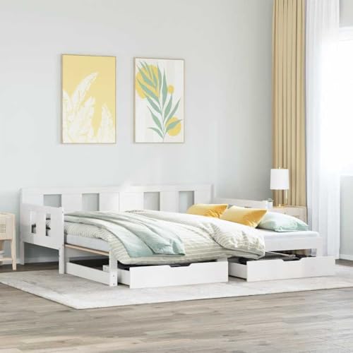 Qnhdfrt Ausziehbares Tagesbett mit Schubladen Weiß Massivholz Kiefer 193,5x96x69,5 cm 2 in 1 Sofa Bett für Gästezimmer Wohnbereich von Qnhdfrt