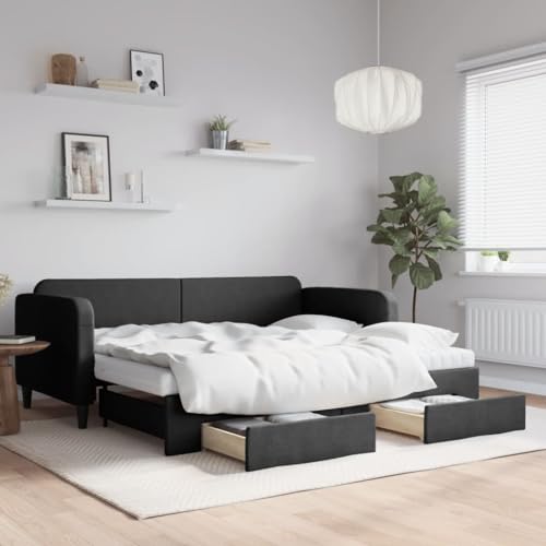 Qnhdfrt Ausziehbares Tagesbett mit Stauraum 2 in 1 Schlafsofa Schwarz 213x100x75 cm Stoff Polyester Metall Massivholz Gästebett für Wohnzimmer Schlafzimmer Qnhdfrt Ausziehbares Tagesbett mit Stauraum 2 in 1 Schlafsofa Schwarz 213x100x75 cm Stoff Polyester Metall Massivholz Gästebett für Wohnzimmer Schlafzimmer von Qnhdfrt