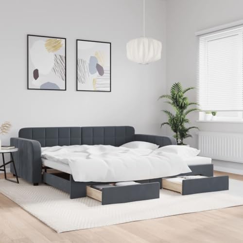 Qnhdfrt Ausziehbares Tagesbett mit Stauraum Dunkelgrau Samt 100x200 cm 2 in 1 Schlafsofa als Doppelbett für Gästezimmer Wohnzimmer und Schlafzimmer Qnhdfrt Ausziehbares Tagesbett mit Stauraum Dunkelgrau Samt 100x200 cm 2 in 1 Schlafsofa als Doppelbett für Gästezimmer Wohnzimmer und Schlafzimmer von Qnhdfrt