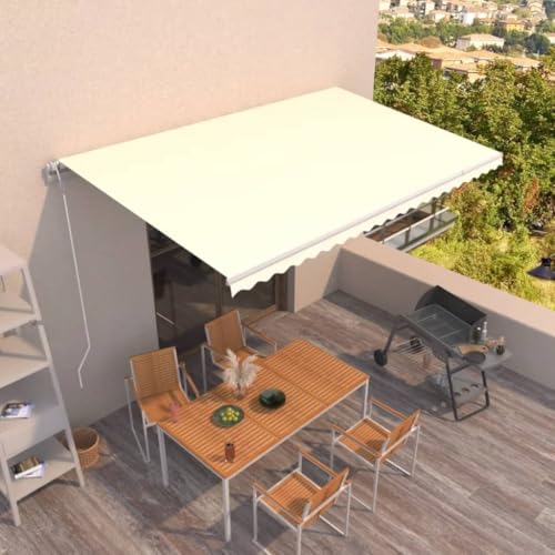 Qnhdfrt Automatisch Einziehbare Markise 500x350 cm Creme Sonnenschutz für Terrasse Balkon Garten mit Fernbedienung Handkurbel Aluminiumrahmen Polyestergewebe von Qnhdfrt