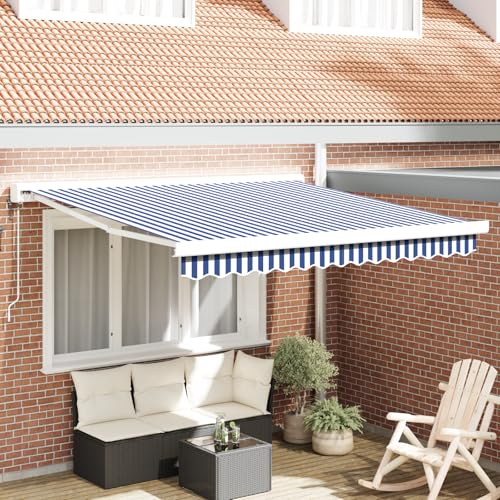 Qnhdfrt Automatische Ausziehbare Markise Blau Weiß Gestreift 300x250 cm Sonnenschutz für Balkon Terrasse Garten mit Stabilem Polyester Stoff von Qnhdfrt