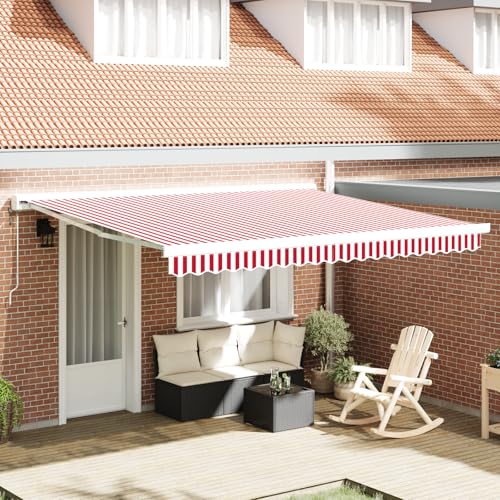 Qnhdfrt Automatische Einziehbare Markise 400x300 cm Rot-Weiß Gestreift Sonnenschutz für Garten Terrasse Mit Acrylgewebe Einfache Bedienung von Qnhdfrt