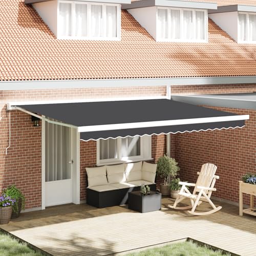 Qnhdfrt Automatische Einziehbare Markise Anthrazit 450x300 cm Rechteckig für Terrasse Balkon Sonnenschutz mit Robustem Polyester und Aluminium von Qnhdfrt