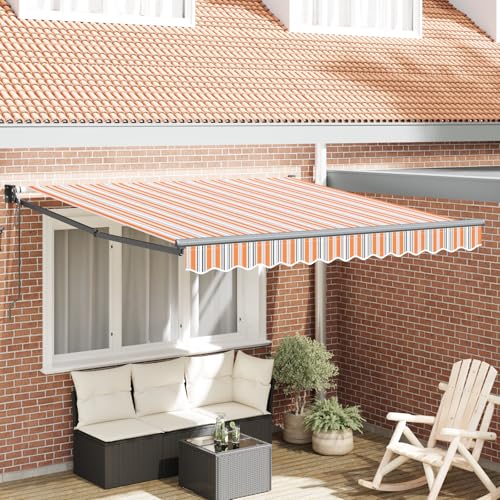 Qnhdfrt Automatische Einziehbare Markise Gestreift 350x250 cm für Balkon Terrasse Garten Sonnenschutz mit UV-beständigem Stoff Orange Blau Weiß von Qnhdfrt