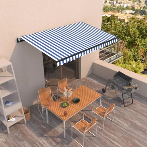 Qnhdfrt Automatische Einziehbare Markise Sonnenschutz für Balkon Terrasse Garten 400x350 cm Blau Weiß mit Fernbedienung und Handkurbel Robuster UV-beständiger Stoff von Qnhdfrt