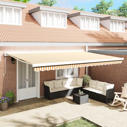 Qnhdfrt Automatische Markise Ausziehbar Orange Weiß Gestreift 500x300 cm Sonnenschutz für Terrasse Garten und Balkon von Qnhdfrt