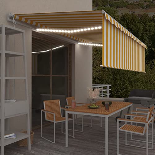 Qnhdfrt Automatische Markise mit LED Rollo und Windsensor 5x3m Gelb & Weiß für Balkon Terrasse Garten von Qnhdfrt