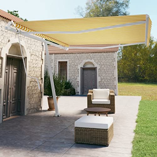 Qnhdfrt Automatische Standmarkise 450x350 cm Gelb Weiß Freistehend mit Fernbedienung UV-beständiger Markisenstoff für Terrasse Balkon Garten von Qnhdfrt