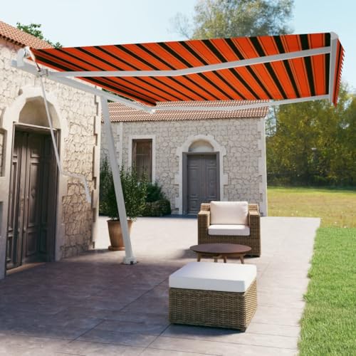 Qnhdfrt Automatische Standmarkise 450x350 cm Orange/Braun mit Fernbedienung - Einziehbarer Sonnenschutz für Terrasse Balkon Garten im Außenbereich Robustes Aluminiumdesign von Qnhdfrt
