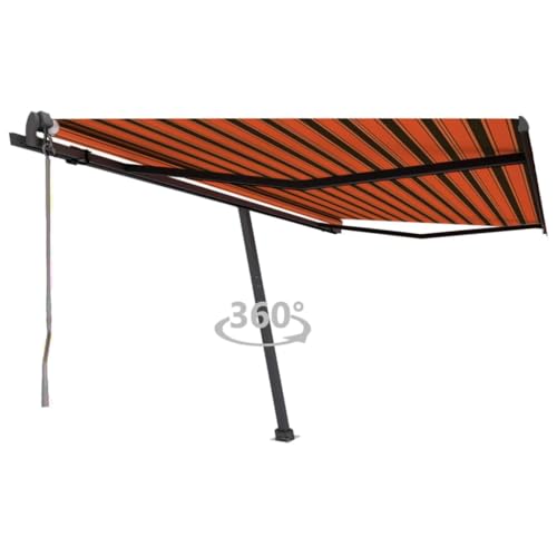 Qnhdfrt Automatische Standmarkise 450x350 cm Orange/Braun mit Fernbedienung und Kurbel für Terrasse Balkon Garten von Qnhdfrt