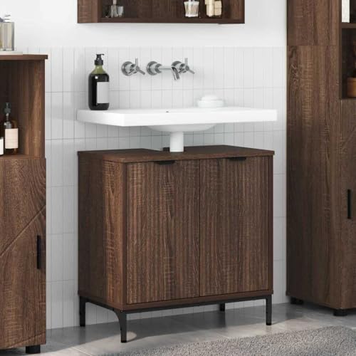 Qnhdfrt Badezimmer Waschbecken Schrank 60,5x33,5x61 cm Braune Eiche Modernes Design mit Stauraum & verstellbaren Füßen Robuste Holzwerkstoff Badmöbel für kleine Bäder & Gäste WC Qnhdfrt Badezimmer Waschbecken Schrank 60,5x33,5x61 cm Braune Eiche Modernes Design mit Stauraum & verstellbaren Füßen Robuste Holzwerkstoff Badmöbel für kleine Bäder & Gäste WC von Qnhdfrt