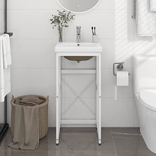 Qnhdfrt Badezimmer-Waschtischgestell mit Waschbecken Weiß 40x38x83 cm Pulverbeschichtetes Eisen Keramik Modernes Design Robuste Konstruktion für Badezimmer Gäste-WC und Waschküche Qnhdfrt Badezimmer-Waschtischgestell mit Waschbecken Weiß 40x38x83 cm Pulverbeschichtetes Eisen Keramik Modernes Design Robuste Konstruktion für Badezimmer Gäste-WC und Waschküche von Qnhdfrt