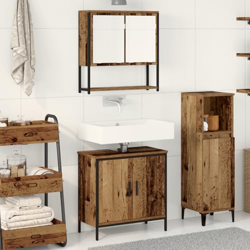Qnhdfrt Badezimmermöbel-Set 2-TLG. Altholz-Optik Braun Rechteckig Wandmontage Waschschrank mit Spiegel Stauraum Badschrank für kleine Badezimmer Qnhdfrt Badezimmermöbel-Set 2-TLG. Altholz-Optik Braun Rechteckig Wandmontage Waschschrank mit Spiegel Stauraum Badschrank für kleine Badezimmer von Qnhdfrt