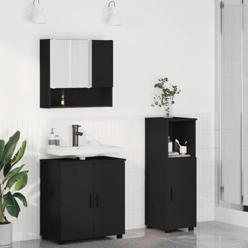 Qnhdfrt Badezimmermöbel Set 3 TLG Schwarz 61 x 35 x 64 cm aus Holzwerkstoff mit Spiegelschrank Wandmontage Modernes platzsparendes Design für kleines Bad Gäste WC und Flur Qnhdfrt Badezimmermöbel Set 3 TLG Schwarz 61 x 35 x 64 cm aus Holzwerkstoff mit Spiegelschrank Wandmontage Modernes platzsparendes Design für kleines Bad Gäste WC und Flur von Qnhdfrt