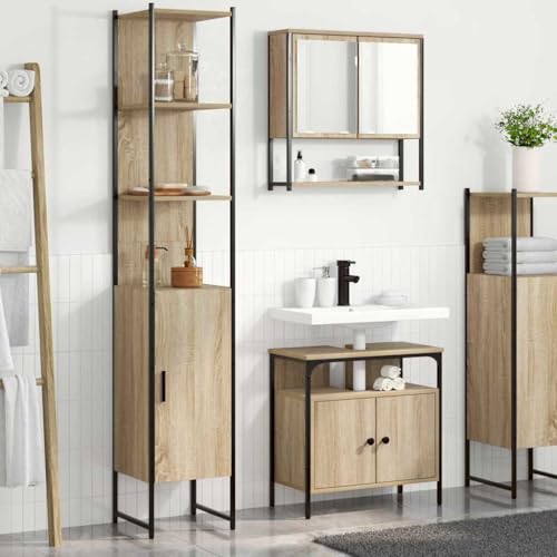 Qnhdfrt Badezimmermöbel Set 3-TLG Sonoma Eiche 33 x 33 x 185.5 cm Medizinschrank mit Spiegel und Waschtisch Mattes Finish Modernes Design für kleine Badezimmer und Gäste-WC von Qnhdfrt