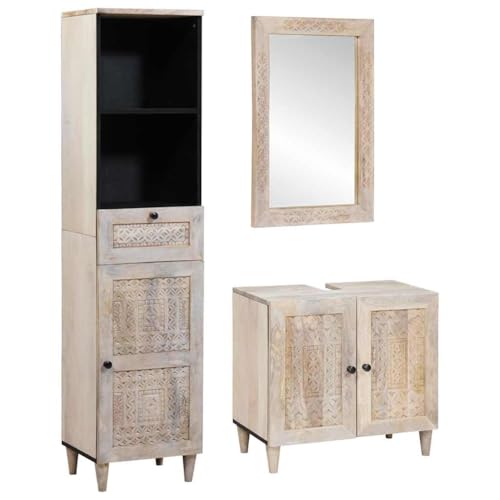 Qnhdfrt Badezimmermöbel Set 3 TLG Weiß 38 x 33 x 160 cm Massiv Mangoholz Badmöbel mit Waschbeckenunterschrank und Spiegel für kleine Badezimmer Qnhdfrt Badezimmermöbel Set 3 TLG Weiß 38 x 33 x 160 cm Massiv Mangoholz Badmöbel mit Waschbeckenunterschrank und Spiegel für kleine Badezimmer von Qnhdfrt