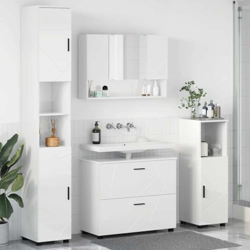 Qnhdfrt Badezimmermöbel Set 4 TLG Hochglanz Weiß 30x35x192 cm Moderner Spiegelschrank mit Regal und Schubladen Stilvolle Aufbewahrung für kleine & große Badezimmer Qnhdfrt Badezimmermöbel Set 4 TLG Hochglanz Weiß 30x35x192 cm Moderner Spiegelschrank mit Regal und Schubladen Stilvolle Aufbewahrung für kleine & große Badezimmer von Qnhdfrt