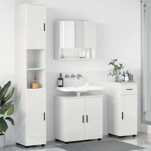 Qnhdfrt Badezimmermöbel Set 4 TLG Hochglanz-Weiß 61 x 35 x 64 cm Medizinschrank mit Spiegel & Schublade Modernes Design Robust & Platzsparend für Badezimmer Gäste-WC Flur von Qnhdfrt