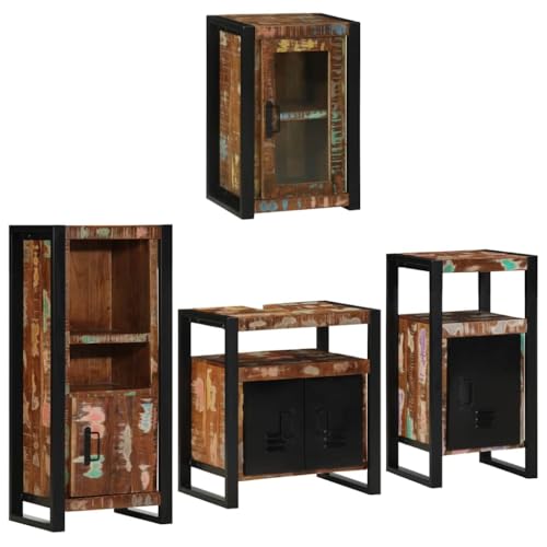 Qnhdfrt Badezimmermöbel Set 4 TLG Mehrfarbig 55x35x60 cm Massives recyceltes Holz Wandmontierter Platzsparer mit 5 Türen Rustikales Sideboard Badmöbel für kleine Badezimmer Gäste WC Qnhdfrt Badezimmermöbel Set 4 TLG Mehrfarbig 55x35x60 cm Massives recyceltes Holz Wandmontierter Platzsparer mit 5 Türen Rustikales Sideboard Badmöbel für kleine Badezimmer Gäste WC von Qnhdfrt