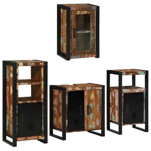 Qnhdfrt Badezimmermöbel Set 4-TLG Mehrfarbig 55x35x60 cm Massives recyceltes Holz mit 5 Türen & Metallrahmen Modernes Sideboard & Badmöbel für kleine Räume Qnhdfrt Badezimmermöbel Set 4-TLG Mehrfarbig 55x35x60 cm Massives recyceltes Holz mit 5 Türen & Metallrahmen Modernes Sideboard & Badmöbel für kleine Räume von Qnhdfrt