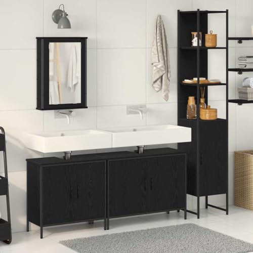 Qnhdfrt Badezimmermöbel Set 4 TLG Modernes Badregal mit Spiegel Schwarz 33 x 33 x 185,5 cm Robuster Holzwerkstoff Große Stauraumlösung für kleine Badezimmer Flur und Gäste WC Qnhdfrt Badezimmermöbel Set 4 TLG Modernes Badregal mit Spiegel Schwarz 33 x 33 x 185,5 cm Robuster Holzwerkstoff Große Stauraumlösung für kleine Badezimmer Flur und Gäste WC von Qnhdfrt