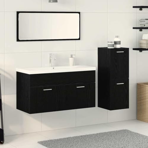 Qnhdfrt Badezimmermöbel Set 4-TLG Schwarze Eiche 91x39,5x46 cm mit Wandmontage Medizinschrank Badschrank Modernes Platzsparendes Badmöbel for kleine Badezimmer und Gäste WC Qnhdfrt Badezimmermöbel Set 4-TLG Schwarze Eiche 91x39,5x46 cm mit Wandmontage Medizinschrank Badschrank Modernes Platzsparendes Badmöbel for kleine Badezimmer und Gäste WC von Qnhdfrt