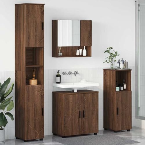 Qnhdfrt Badezimmermöbel Set 4-TLG in Braune Eiche 61x35x64 cm Modernes Sideboard mit 7 Türen Wandmontierter Spiegelschrank Robuste Holzwerkstoff für Bad WC und Flur Qnhdfrt Badezimmermöbel Set 4-TLG in Braune Eiche 61x35x64 cm Modernes Sideboard mit 7 Türen Wandmontierter Spiegelschrank Robuste Holzwerkstoff für Bad WC und Flur von Qnhdfrt