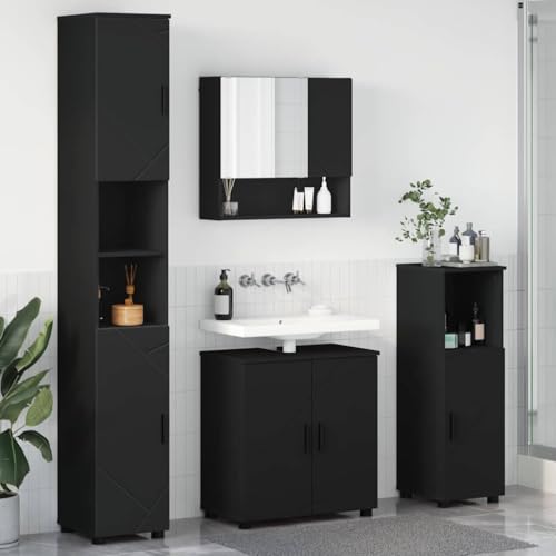 Qnhdfrt Badezimmermöbel Set 4-teilig Schwarz 61x35x64 cm Holzwerkstoff mit wandmontiertem Spiegelschrank Modernes Design viel Stauraum für kleines Bad Qnhdfrt Badezimmermöbel Set 4-teilig Schwarz 61x35x64 cm Holzwerkstoff mit wandmontiertem Spiegelschrank Modernes Design viel Stauraum für kleines Bad von Qnhdfrt
