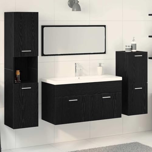Qnhdfrt Badezimmermöbel Set 4-teilig Schwarze Eiche 80 x 38.5 x 45 cm Modernes Design mit Flächenbündigen Türen Wandmontage für kleine Bäder Medizinschrank Badschrank Qnhdfrt Badezimmermöbel Set 4-teilig Schwarze Eiche 80 x 38.5 x 45 cm Modernes Design mit Flächenbündigen Türen Wandmontage für kleine Bäder Medizinschrank Badschrank von Qnhdfrt