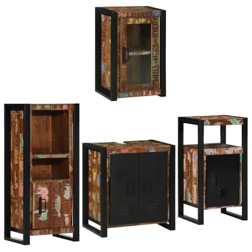 Qnhdfrt Badezimmermöbel Set 4 teilig aus massivem recyceltem Holz 55 x 35 x 60 cm Modernes Design Robuste Metallbeine Platzsparend für Bad Gäste WC und Flur Qnhdfrt Badezimmermöbel Set 4 teilig aus massivem recyceltem Holz 55 x 35 x 60 cm Modernes Design Robuste Metallbeine Platzsparend für Bad Gäste WC und Flur von Qnhdfrt