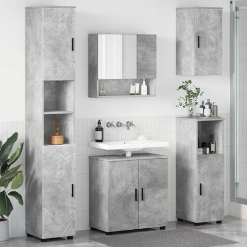 Qnhdfrt Badezimmermöbel Set 5-TLG Betongrau 61x35x64 cm aus Holzwerkstoff mit Spiegelschrank & Sideboard platzsparend wandmontiert Modernes Design Langlebig für kleines Badezimmer Gäste-WC Qnhdfrt Badezimmermöbel Set 5-TLG Betongrau 61x35x64 cm aus Holzwerkstoff mit Spiegelschrank & Sideboard platzsparend wandmontiert Modernes Design Langlebig für kleines Badezimmer Gäste-WC von Qnhdfrt