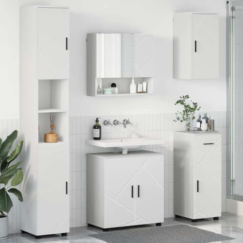 Qnhdfrt Badezimmermöbel Set 5 TLG Weiß 61 x 35 x 64 cm Holzwerkstoff Modernes Design mit Spiegelschrank, Waschbeckenschrank & Badschrank für kleine Badezimmer, Flur und Gäste-WC Qnhdfrt Badezimmermöbel Set 5 TLG Weiß 61 x 35 x 64 cm Holzwerkstoff Modernes Design mit Spiegelschrank, Waschbeckenschrank & Badschrank für kleine Badezimmer, Flur und Gäste-WC von Qnhdfrt