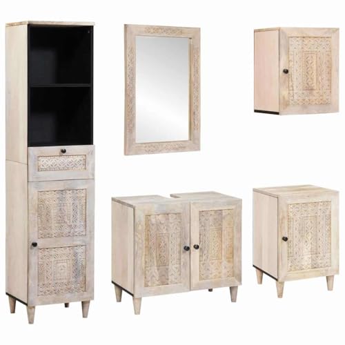 Qnhdfrt Badezimmermöbel Set 5-teilig Mangoholz Weiß 38x33x160 cm Wandmontage mit Spiegel und Schublade platzsparend for kleines Bad und Gäste WC Qnhdfrt Badezimmermöbel Set 5-teilig Mangoholz Weiß 38x33x160 cm Wandmontage mit Spiegel und Schublade platzsparend for kleines Bad und Gäste WC von Qnhdfrt