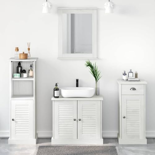 Qnhdfrt Badezimmermöbel Set Antik Weiß 37×34×110 cm aus Massiv-Kiefer Badschrank mit Spiegel und 8 Regalen Rustikaler Look Badmöbel für kleine Bäder und Gäste WC Qnhdfrt Badezimmermöbel Set Antik Weiß 37×34×110 cm aus Massiv-Kiefer Badschrank mit Spiegel und 8 Regalen Rustikaler Look Badmöbel für kleine Bäder und Gäste WC von Qnhdfrt