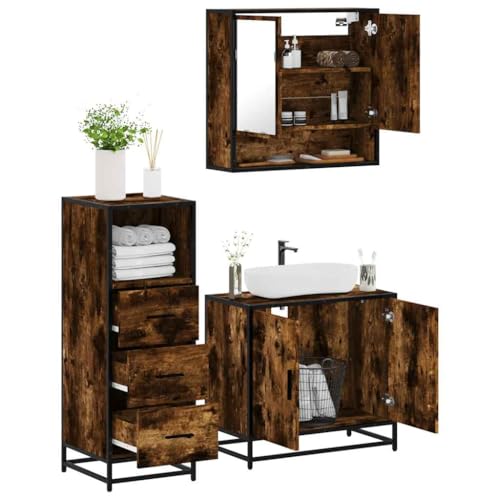 Qnhdfrt Badezimmermöbel Set Räuchereiche 3 TLG Spiegelschrank Waschbeckenunterschrank Badregal 65 x 33 x 60 cm Holzwerkstoff und Metall Robust und Stilvoll für Badezimmer Gäste WC Qnhdfrt Badezimmermöbel Set Räuchereiche 3 TLG Spiegelschrank Waschbeckenunterschrank Badregal 65 x 33 x 60 cm Holzwerkstoff und Metall Robust und Stilvoll für Badezimmer Gäste WC von Qnhdfrt