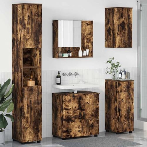 Qnhdfrt Badezimmermöbel Set Räuchereiche 61x35x64 cm, Holzwerkzeug Badmöbel mit Spiegelschrank & 8 Türen, wandmontierter Badschrank Modern & Langlebig für kleines Badezimmer Gäste-WC Flur Qnhdfrt Badezimmermöbel Set Räuchereiche 61x35x64 cm, Holzwerkzeug Badmöbel mit Spiegelschrank & 8 Türen, wandmontierter Badschrank Modern & Langlebig für kleines Badezimmer Gäste-WC Flur von Qnhdfrt