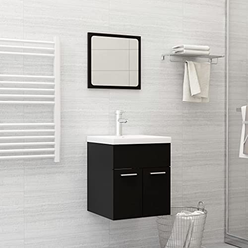 Qnhdfrt Badezimmermöbel-Set Schwarz Waschbeckenunterschrank mit Einbaubecken Spiegel Holzwerkstoff Keramik Schmal Klein Modernes Design Robust für Bad Badezimmer Waschraum Qnhdfrt Badezimmermöbel-Set Schwarz Waschbeckenunterschrank mit Einbaubecken Spiegel Holzwerkstoff Keramik Schmal Klein Modernes Design Robust für Bad Badezimmer Waschraum von Qnhdfrt