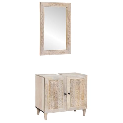 Qnhdfrt Badezimmermöbel Set Weiß 62x33x58 cm Massiv Mangoholz Wandmontierter Badschrank mit Flachspiegel Modernes Sideboard für kleines Bad und Gäste WC Qnhdfrt Badezimmermöbel Set Weiß 62x33x58 cm Massiv Mangoholz Wandmontierter Badschrank mit Flachspiegel Modernes Sideboard für kleines Bad und Gäste WC von Qnhdfrt
