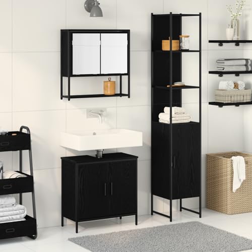 Qnhdfrt Badezimmermöbelset 3-TLG Schwarz Eiche Holzwerkstoff Spiegelschrank mit Aufbewahrung für Bad Organisation Qnhdfrt Badezimmermöbelset 3-TLG Schwarz Eiche Holzwerkstoff Spiegelschrank mit Aufbewahrung für Bad Organisation von Qnhdfrt