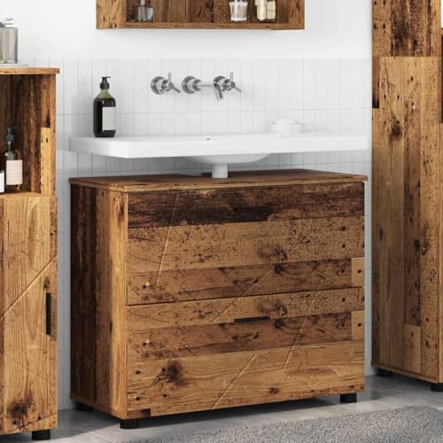 Qnhdfrt Badezimmerschrank Altholz 76,5x35x64 cm Hochschrank aus Holzwerkstoff mit 2 Schubladen Modernes Badmöbel für kleine Bäder und Gäste-WC von Qnhdfrt