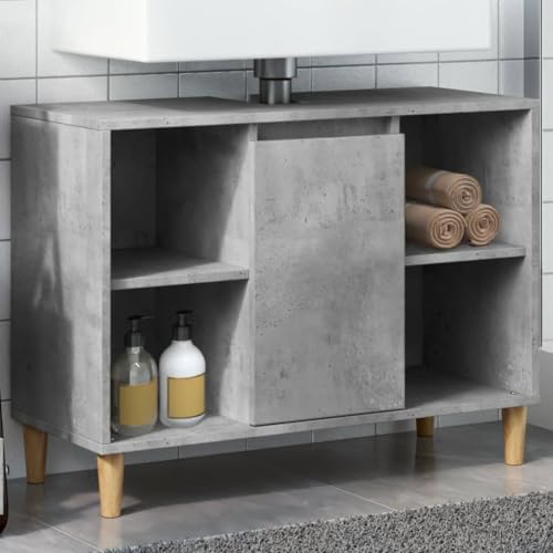 Qnhdfrt Badezimmerschrank Betongrau Holzwerkstoff 80x33x60 cm mit 4 offenen Fächern und Türfach schmaler Hochschrank für Ordnung Qnhdfrt Badezimmerschrank Betongrau Holzwerkstoff 80x33x60 cm mit 4 offenen Fächern und Türfach schmaler Hochschrank für Ordnung von Qnhdfrt
