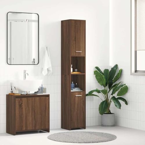 Qnhdfrt Badezimmerschrank Braun Eichen-Optik Holzwerkstoff 30x30x183,5 cm Schmaler Hochschrank mit 6 Fächern für Badezimmer WC Stauraum Organizer von Qnhdfrt