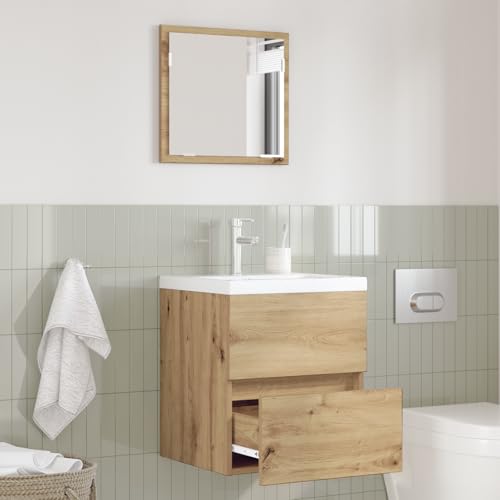 Qnhdfrt Badezimmerschrank Eiche MDF Braun Rechteckig mit Spiegel und Zwei Schubladen für Aufbewahrung im Bad Modernes Design Robust Qnhdfrt Badezimmerschrank Eiche MDF Braun Rechteckig mit Spiegel und Zwei Schubladen für Aufbewahrung im Bad Modernes Design Robust von Qnhdfrt