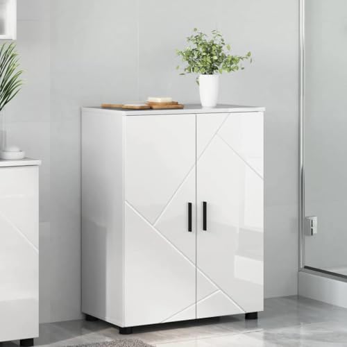 Qnhdfrt Badezimmerschrank Hochglanz-Weiß 60 x 35 x 80 cm Badmöbel aus Holzwerkstoff mit 3 Regalen und 2 Türen Modernes Sideboard für Badezimmer Küche Flur und Utility-Room von Qnhdfrt