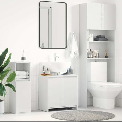 Qnhdfrt Badezimmerschrank Hochglanz-Weiß 60x33x61 cm Schmal Kleiner Badmöbel mit 2 Türen Schlankes Design aus Holzwerkstoff für Stauraum im Badezimmer von Qnhdfrt