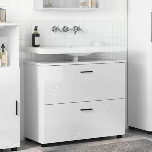 Qnhdfrt Badezimmerschrank Hochglanz-Weiß 76,5x35x64 cm, freistehender Badmöbel mit 2 Schubladen, platzsparender Medizinschrank aus Holzwerkstoff, modernes Sideboard für kleine Badezimmer, WC & Flur Qnhdfrt Badezimmerschrank Hochglanz-Weiß 76,5x35x64 cm, freistehender Badmöbel mit 2 Schubladen, platzsparender Medizinschrank aus Holzwerkstoff, modernes Sideboard für kleine Badezimmer, WC & Flur von Qnhdfrt
