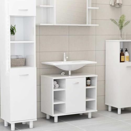 Qnhdfrt Badezimmerschrank Hochglanz-Weiß Schmal 60x32x53,5 cm aus Holzwerkstoff mit 7 Fächern und Tür Griff für zusätzlichen Stauraum im Bad WC oder als Medizinschrank Qnhdfrt Badezimmerschrank Hochglanz-Weiß Schmal 60x32x53,5 cm aus Holzwerkstoff mit 7 Fächern und Tür Griff für zusätzlichen Stauraum im Bad WC oder als Medizinschrank von Qnhdfrt
